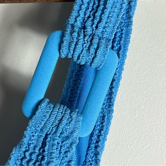 Aerie Shimmery Crinkle Birthday Scoop Cheekiest One Piece Swimsuit Sz Small Blue - Picture 6 of 11